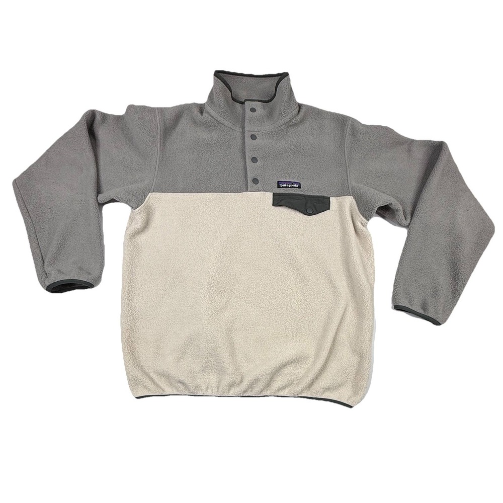 Patagonia Synchilla Snap-T Fleece Pullover Womens Medium Gray Cream Colorblock